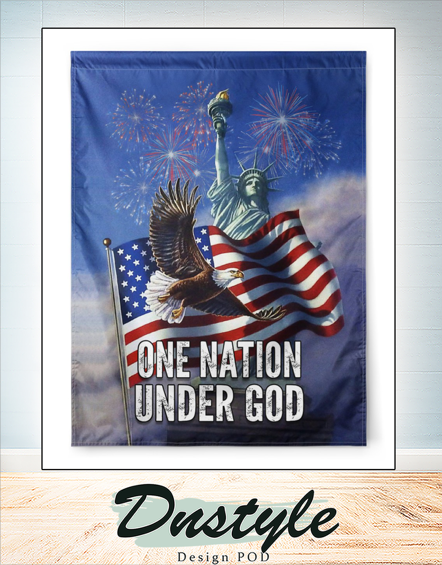 Statue of liberty one nation under god flag