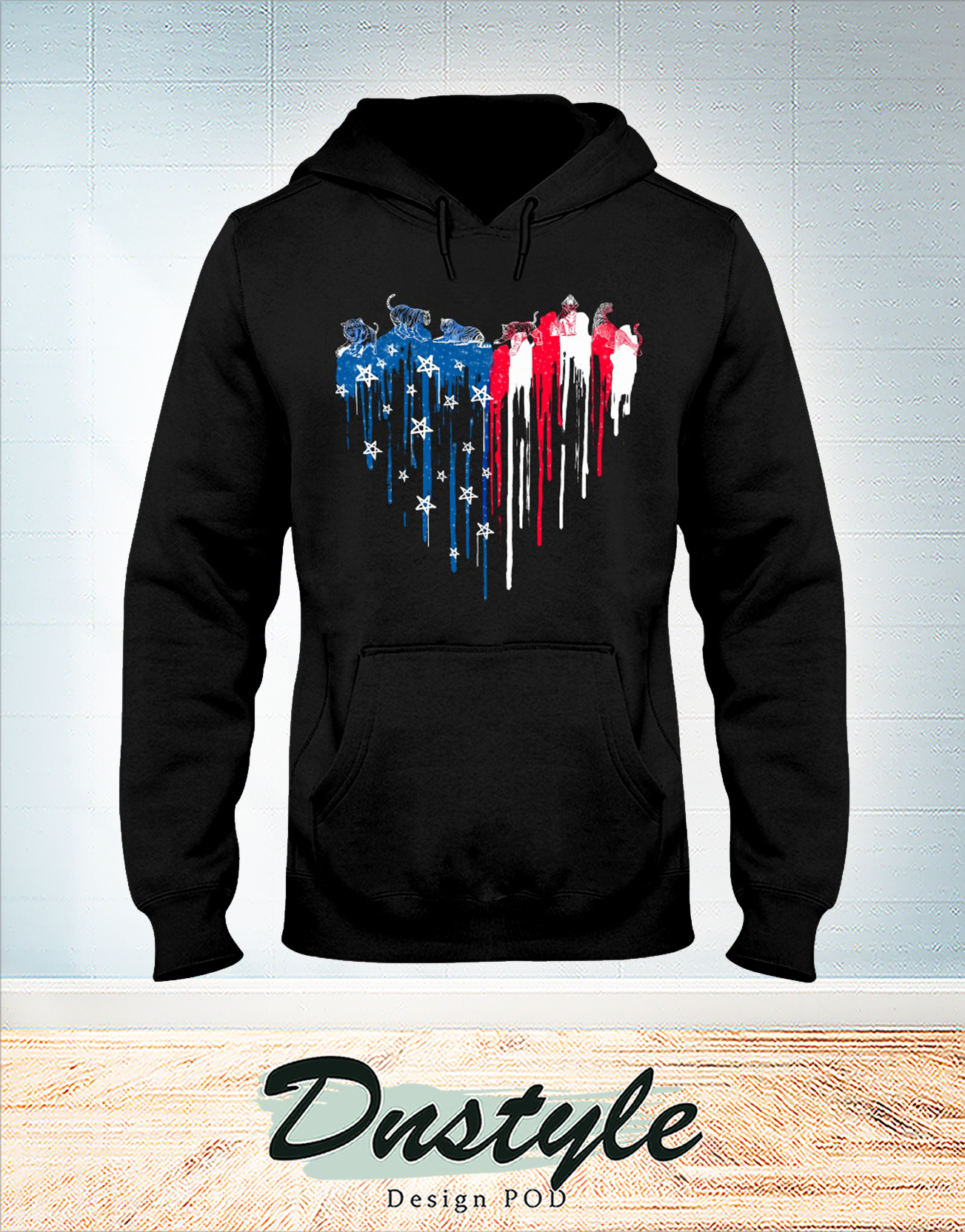 Tiger freedom heart color american flag 4th of july hoodie