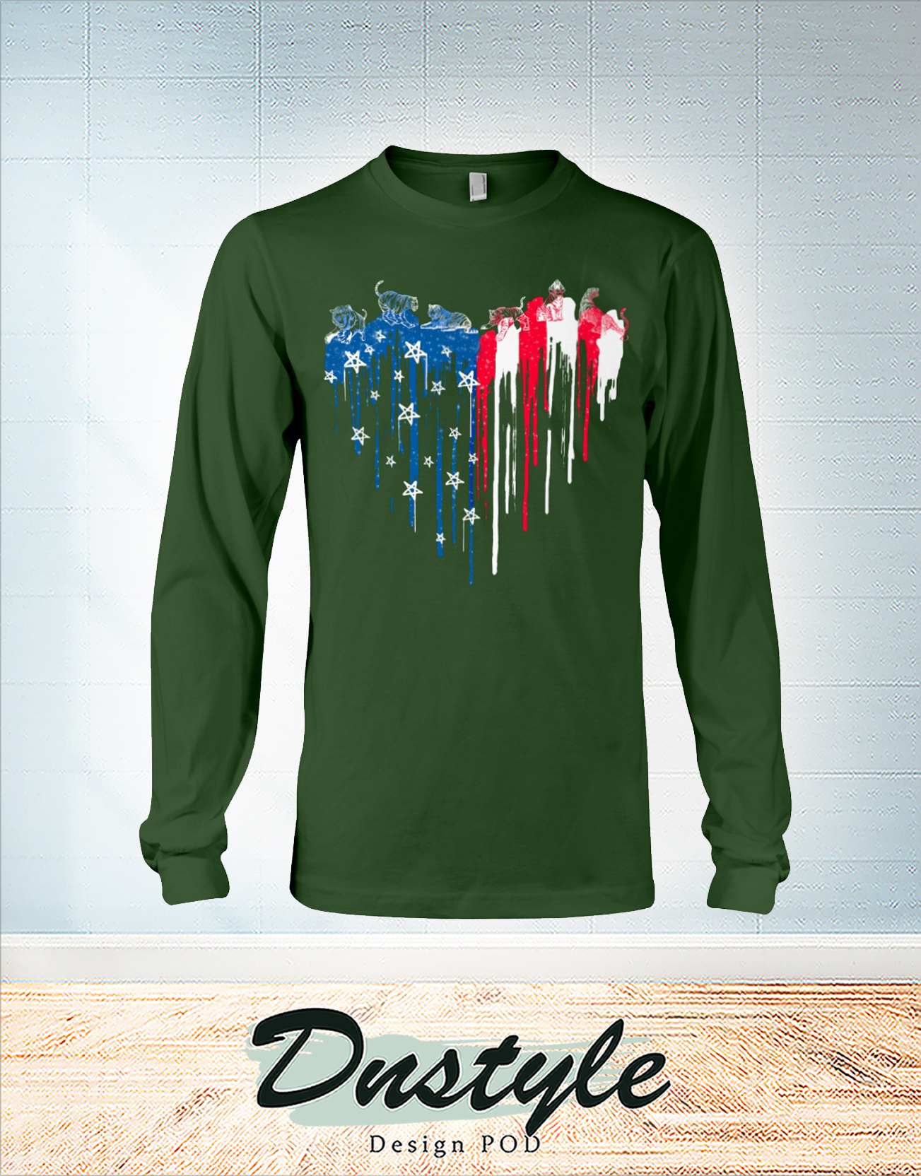 Tiger freedom heart color american flag 4th of july long sleeve