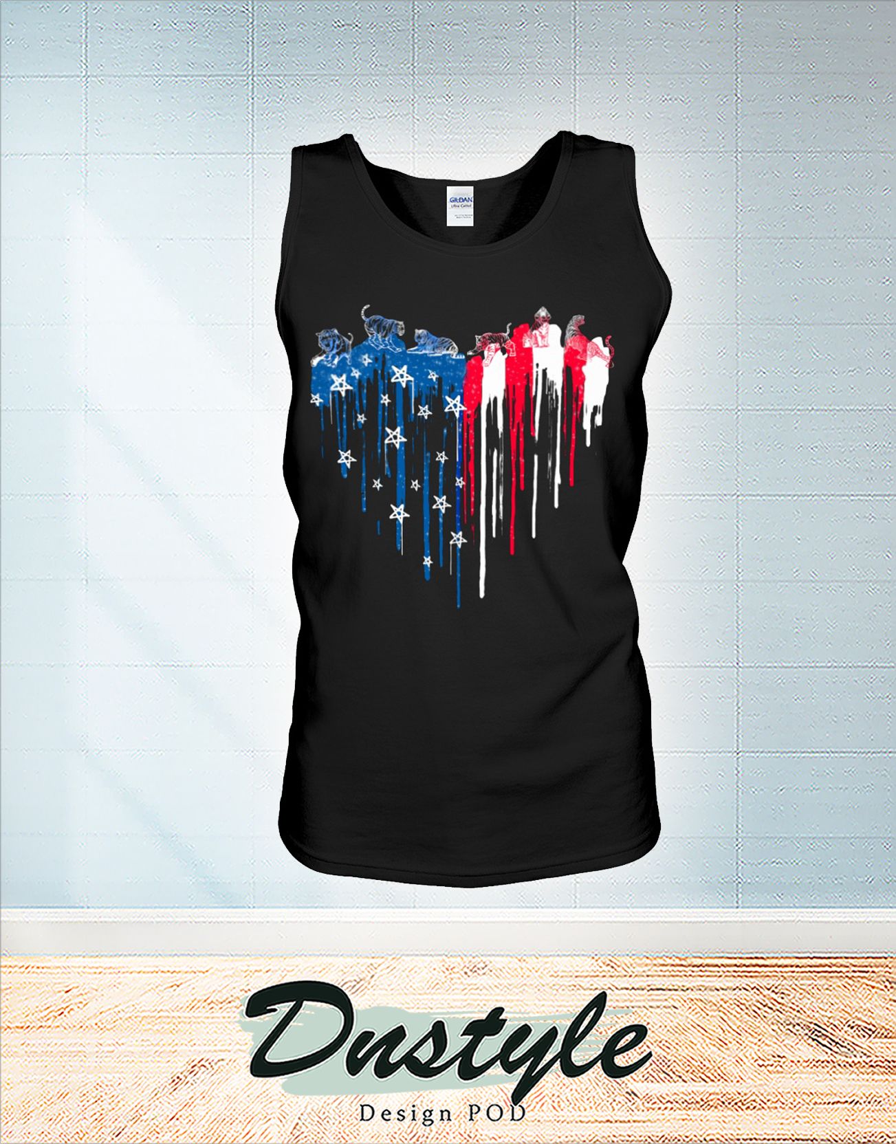 Tiger freedom heart color american flag 4th of july tank