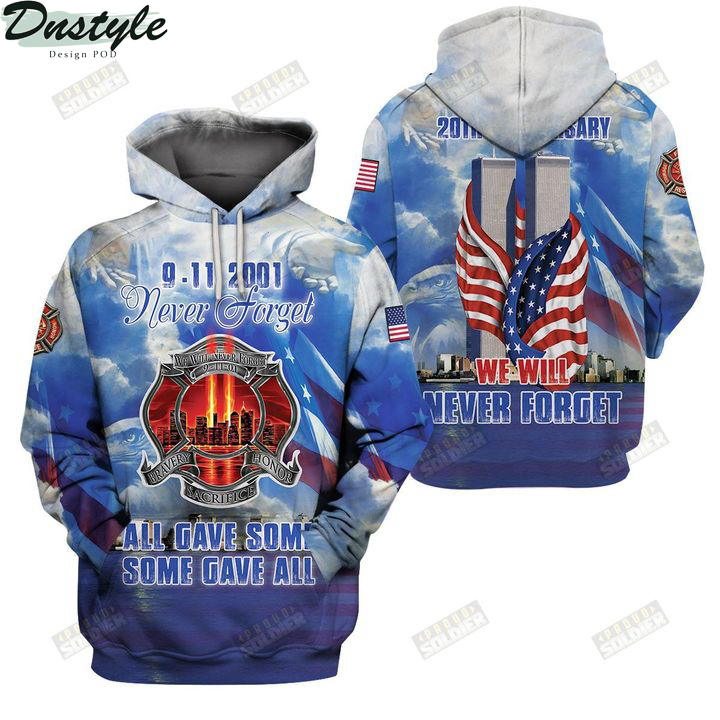 9 11 20th anniversary we will never forget 3d all over printed hoodie