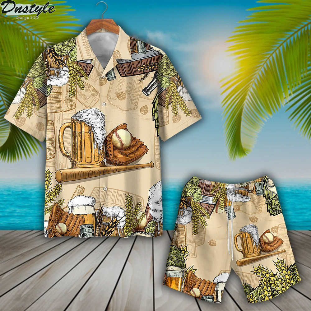 Baseball and beer hawaiian shirt and short