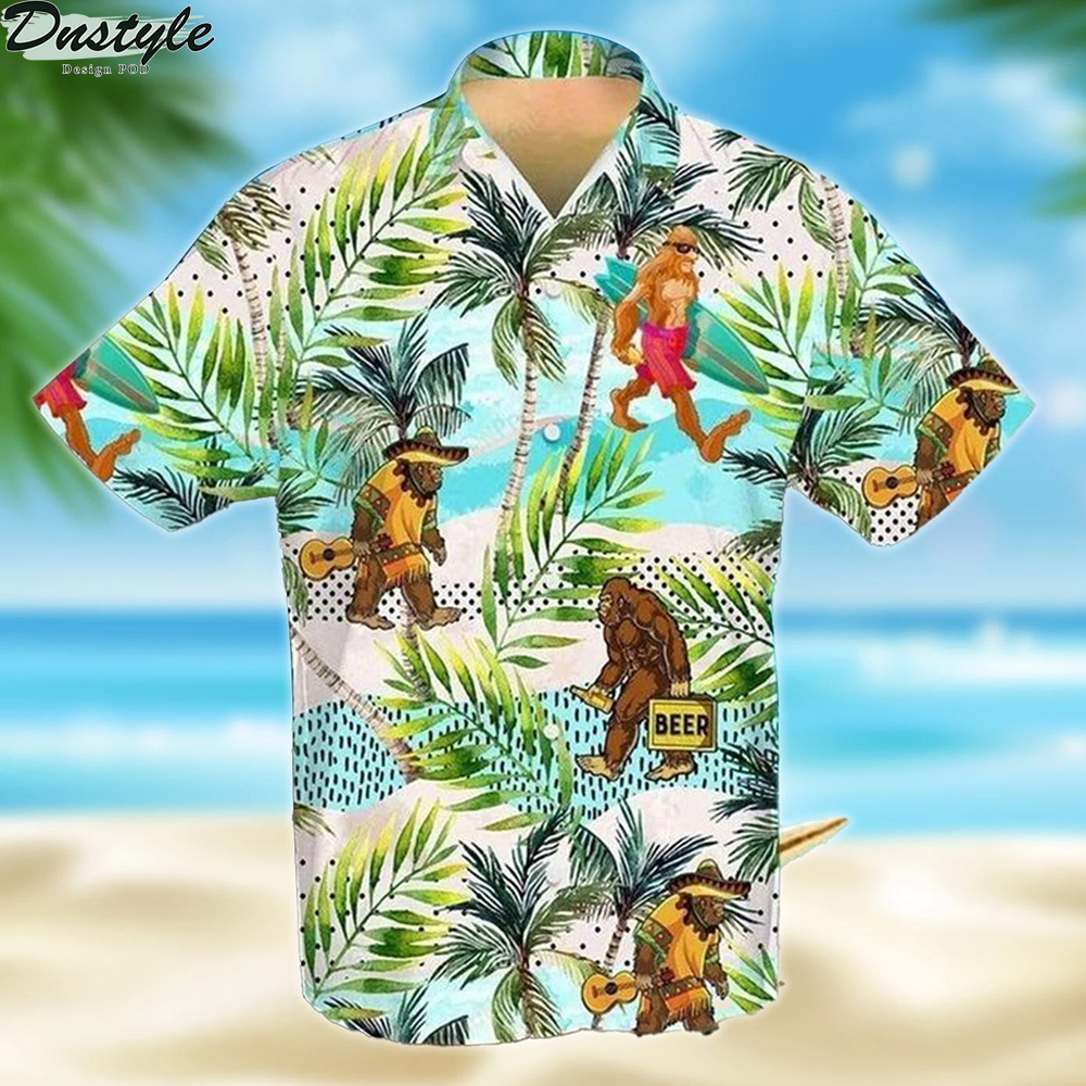 Bigfoot skiing guitar beer hawaiian shirt 1