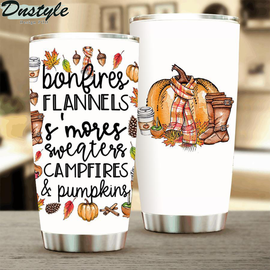 Bonfires Flannels S'mores Sweaters Campfires And Pumpkins Tumbler 1