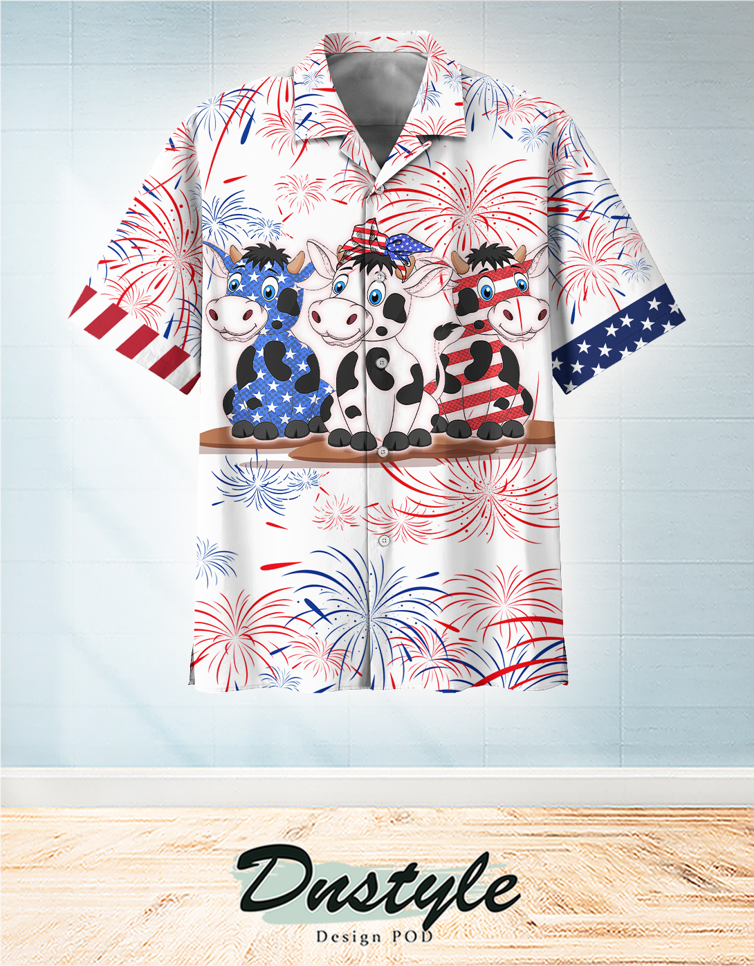 Cow american flag firework hawaiian shirt