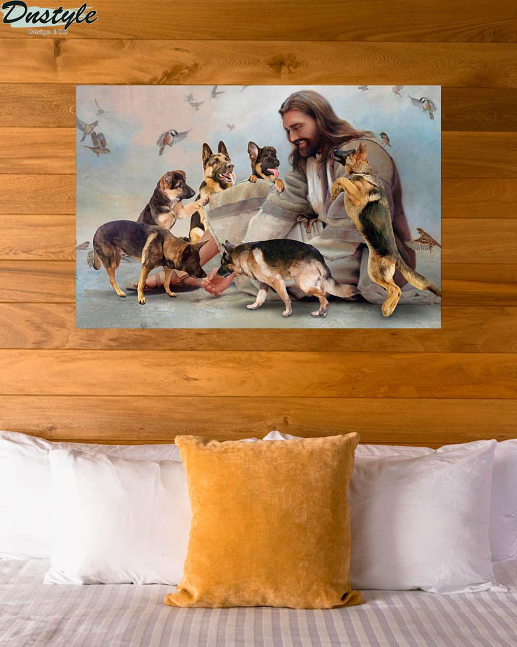 God surrounded by German Shepherd angel poster