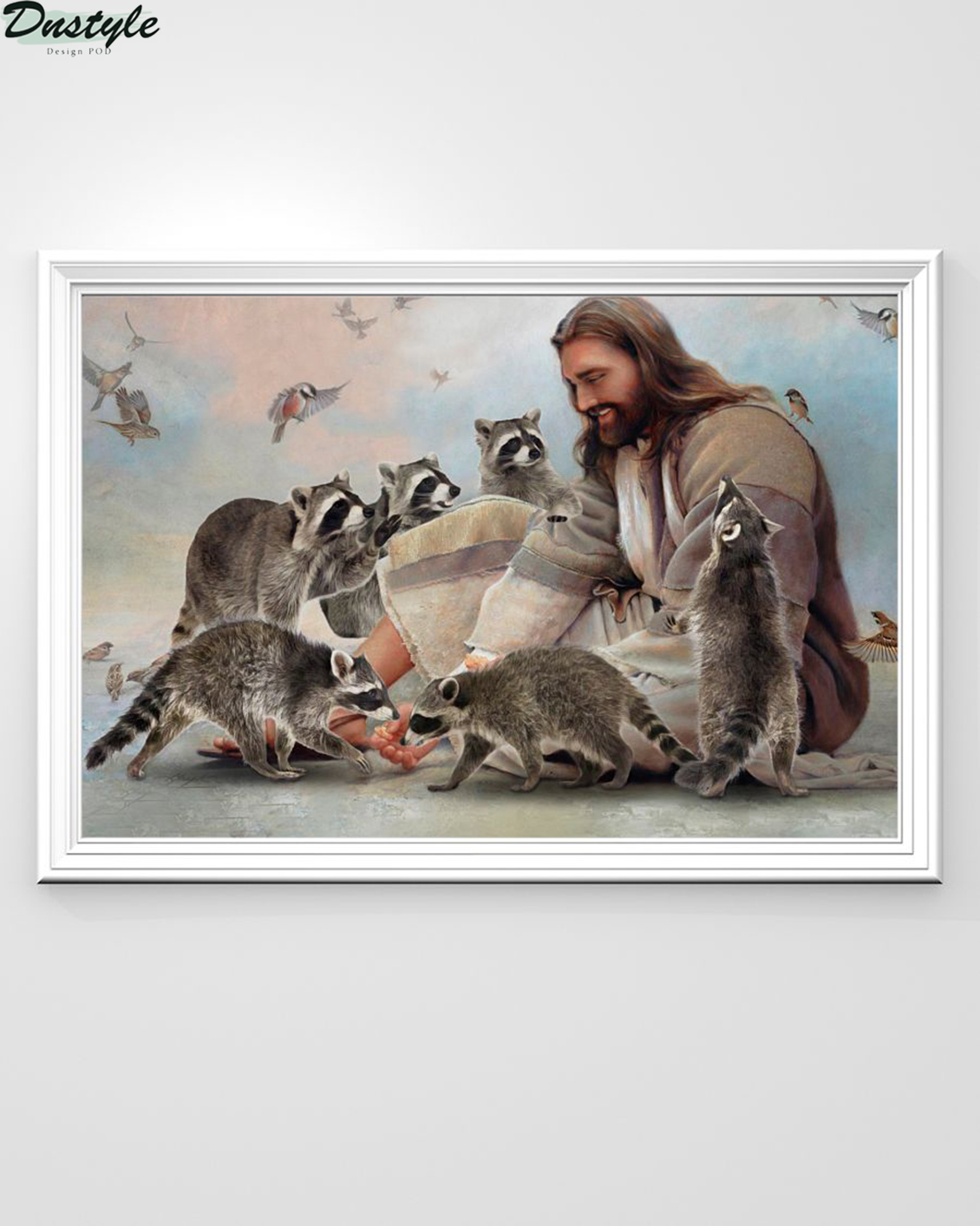 God surrounded by Raccoon angels poster A1