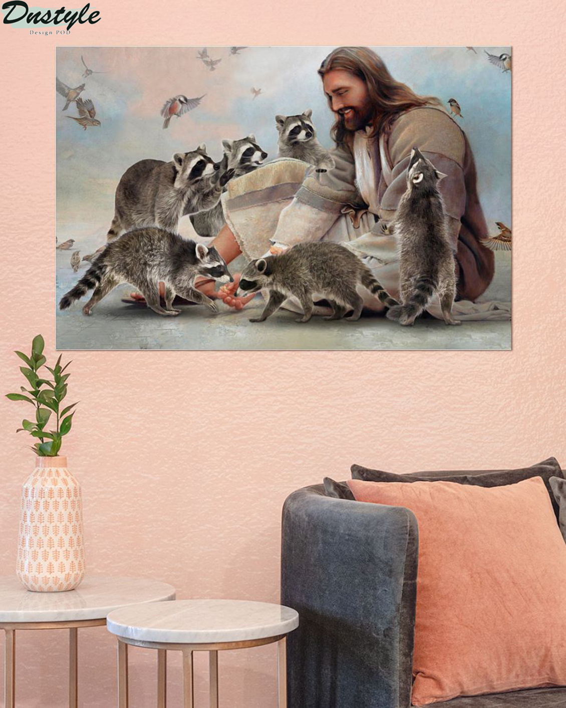 God surrounded by Raccoon angels poster A2