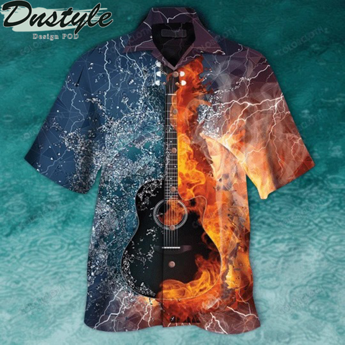 Guitar fire and water hawaiian shirt 2