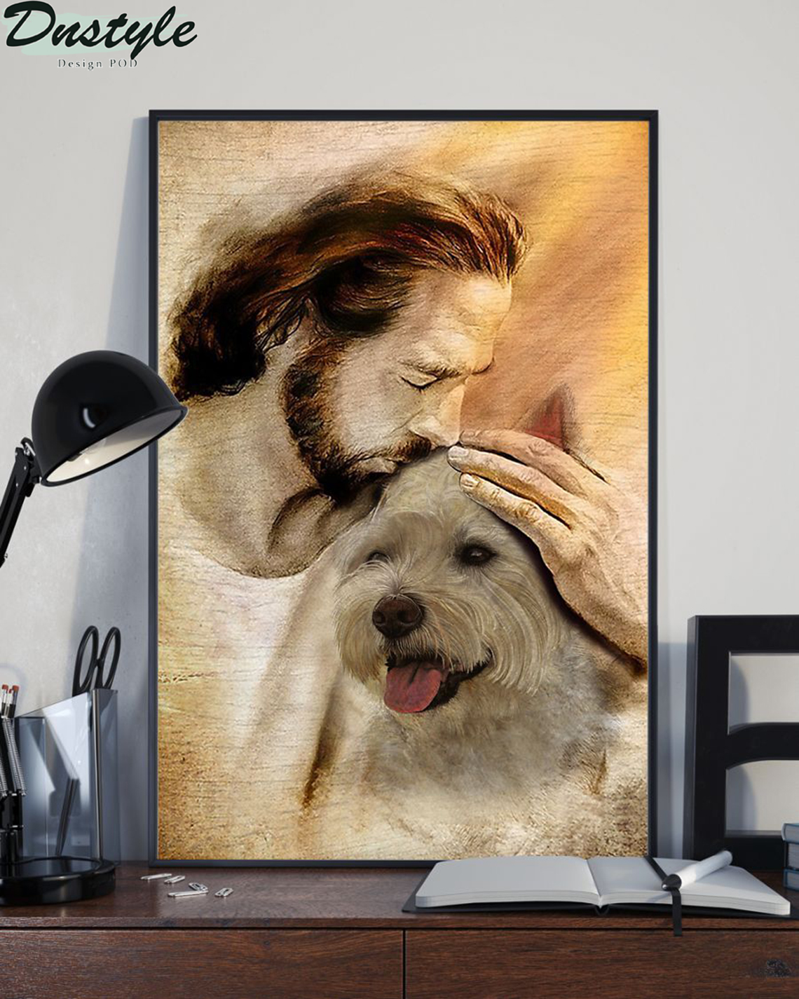 Jesus with lovely Westie poster A1