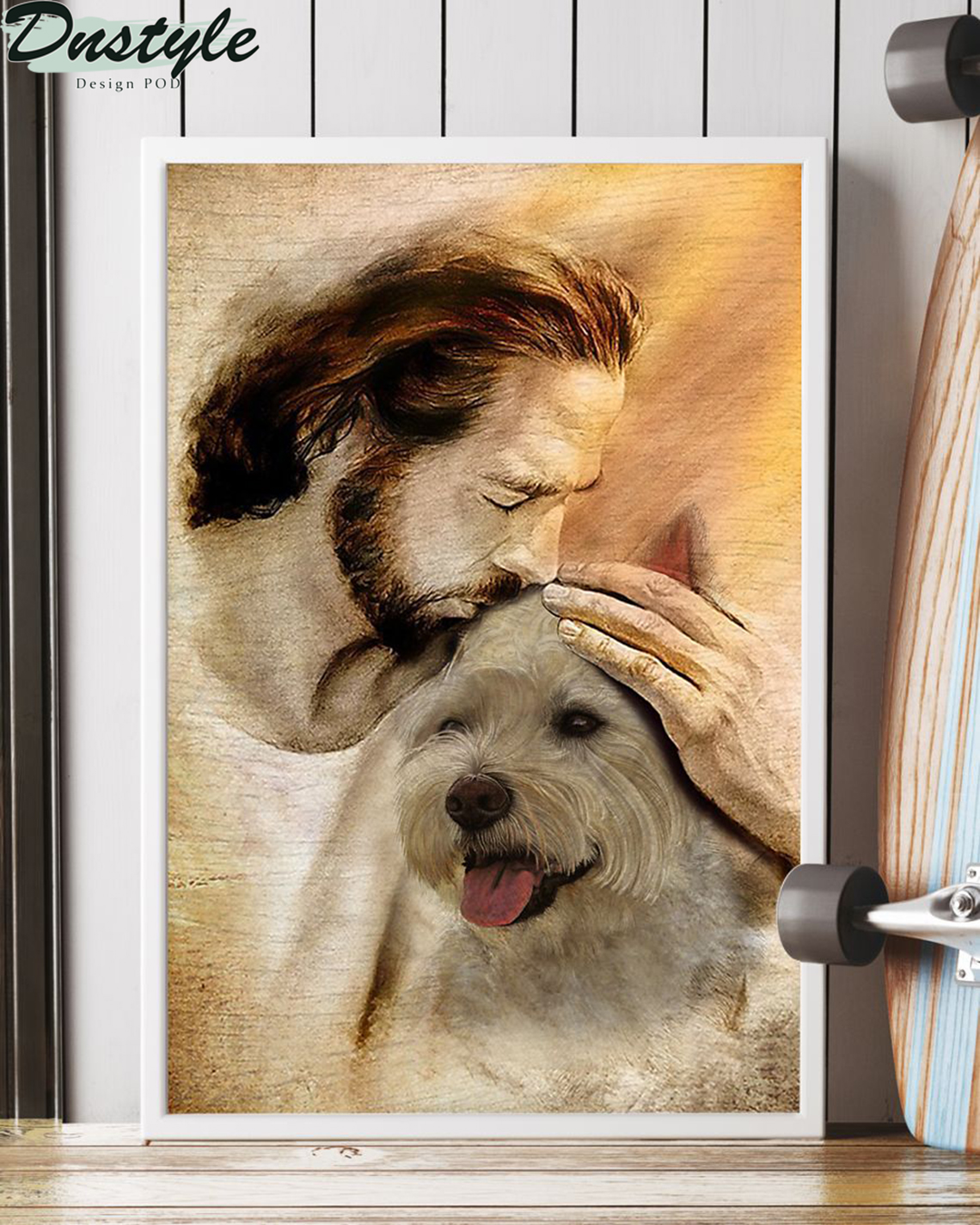 Jesus with lovely Westie poster A3