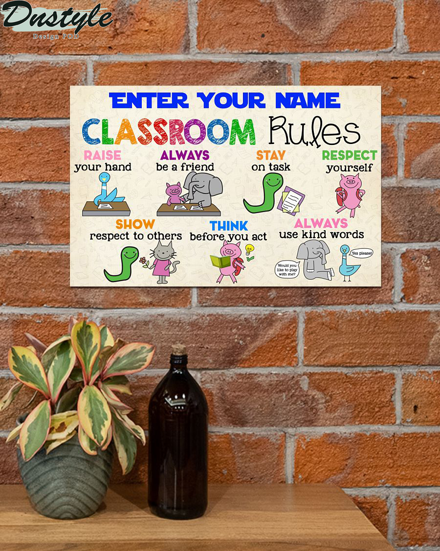 Personalized custom name classroom rules poster 2