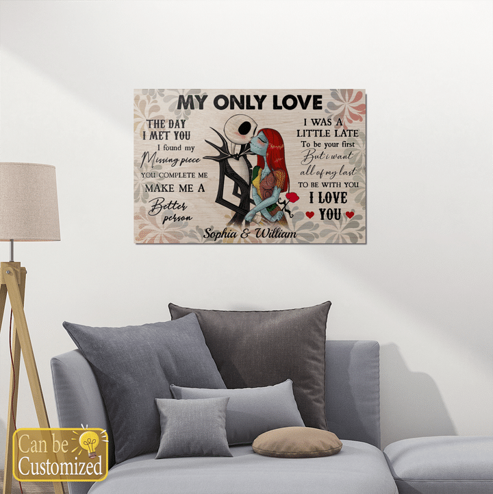 Personalized jack skellington and sally my only love canvas 1