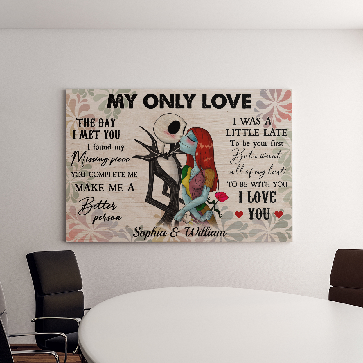 Personalized jack skellington and sally my only love canvas 2