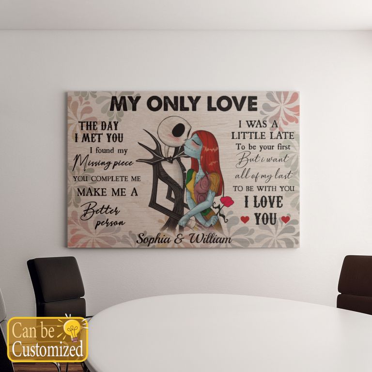 Personalized jack skellington and sally my only love canvas
