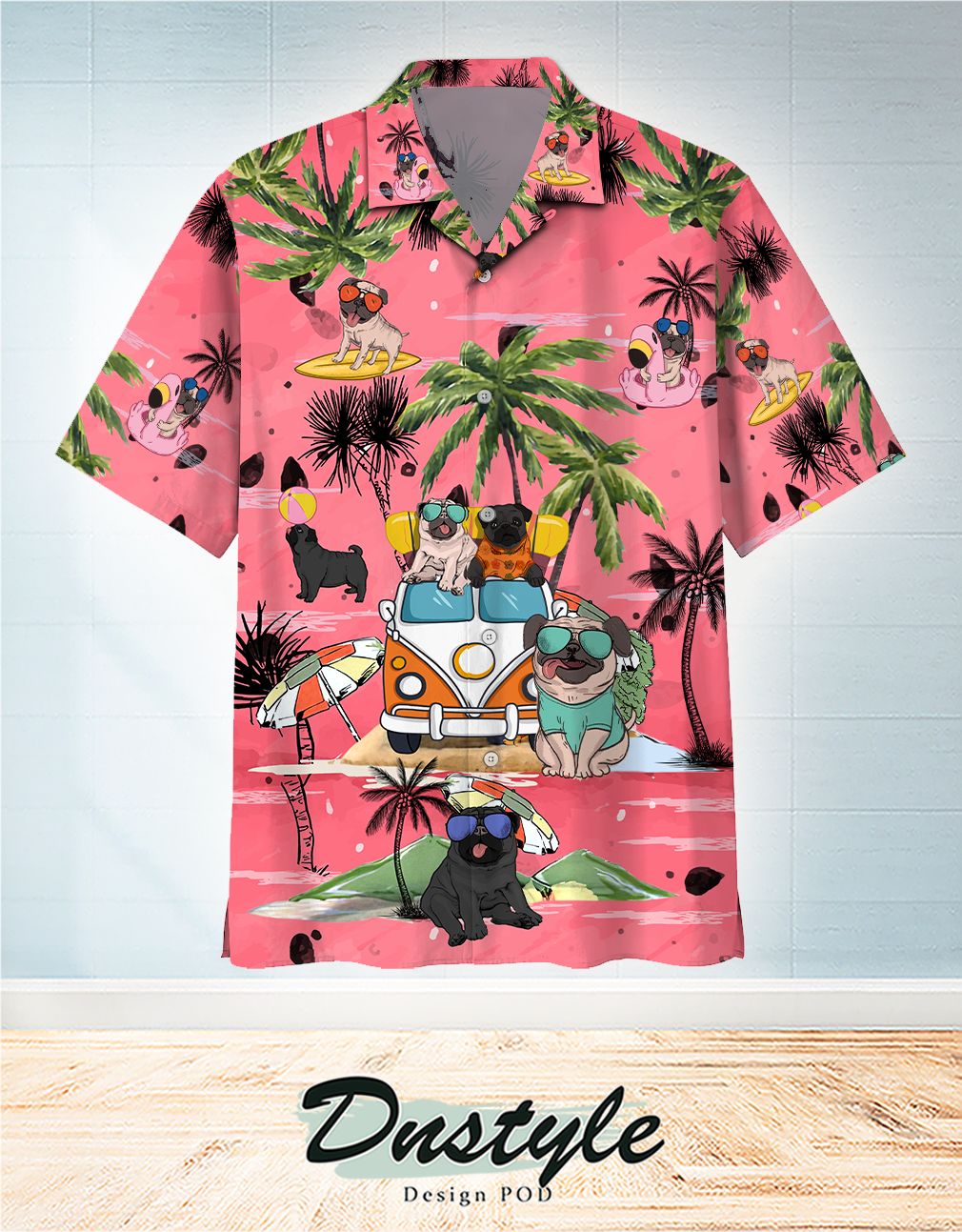 Pug Summer Beach Hawaiian Shirt
