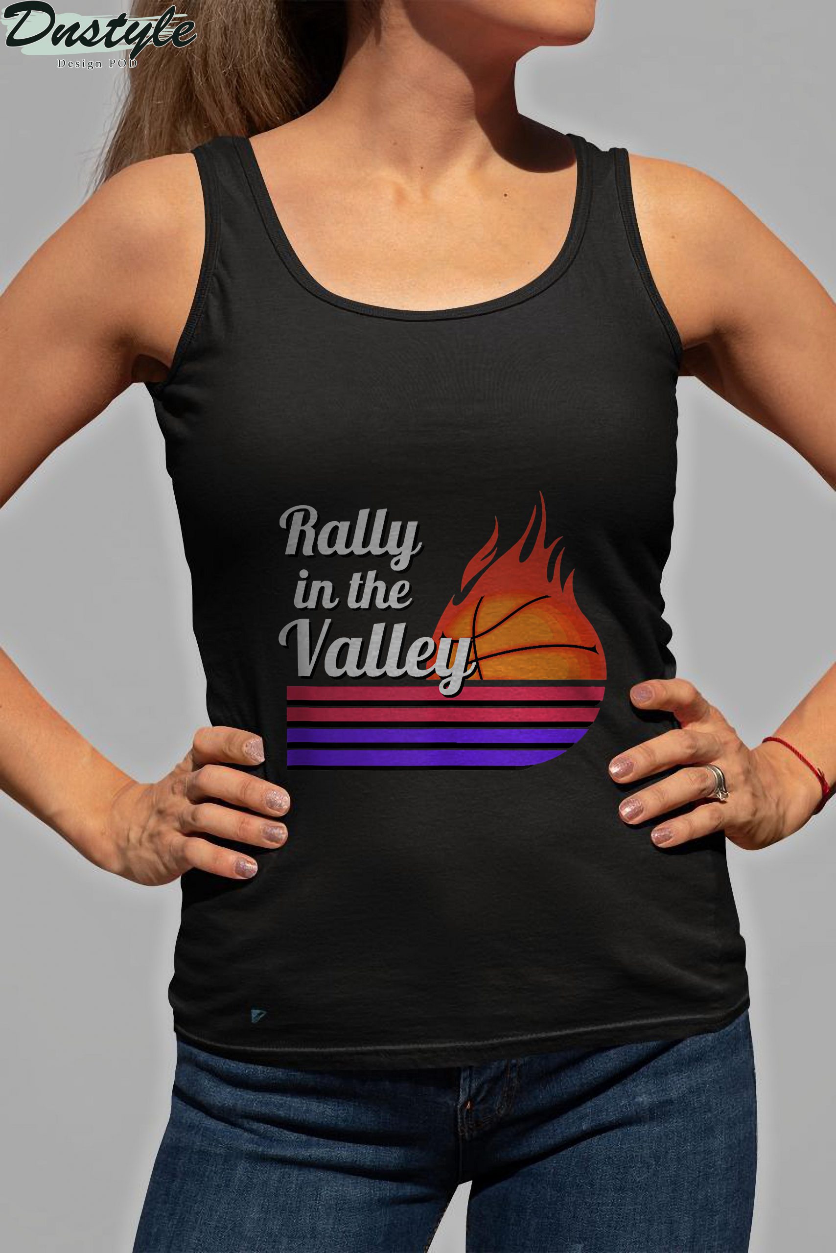 Rally In The Valley Phoenix Flaming Basketball Retro Sunset Tank Top 3