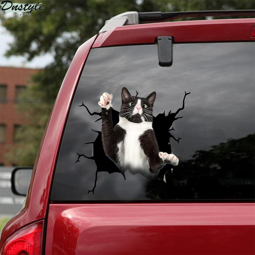 Tuxedo cat crack car sticker cats lover