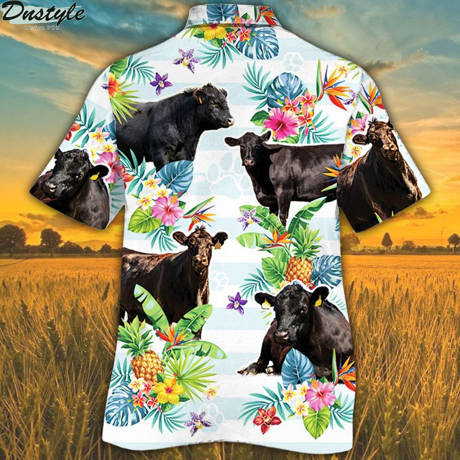 Black angus cattle lovers tropical flower hawaiian shirt 1