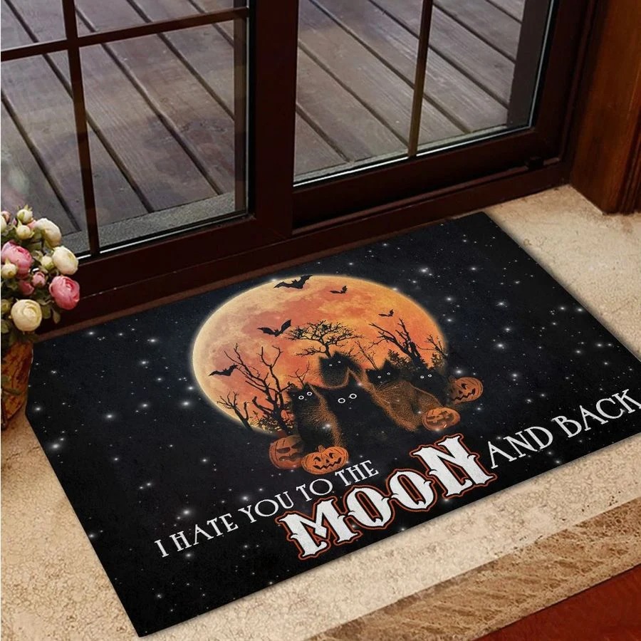 Black cat I hate you to the moon and back doormat
