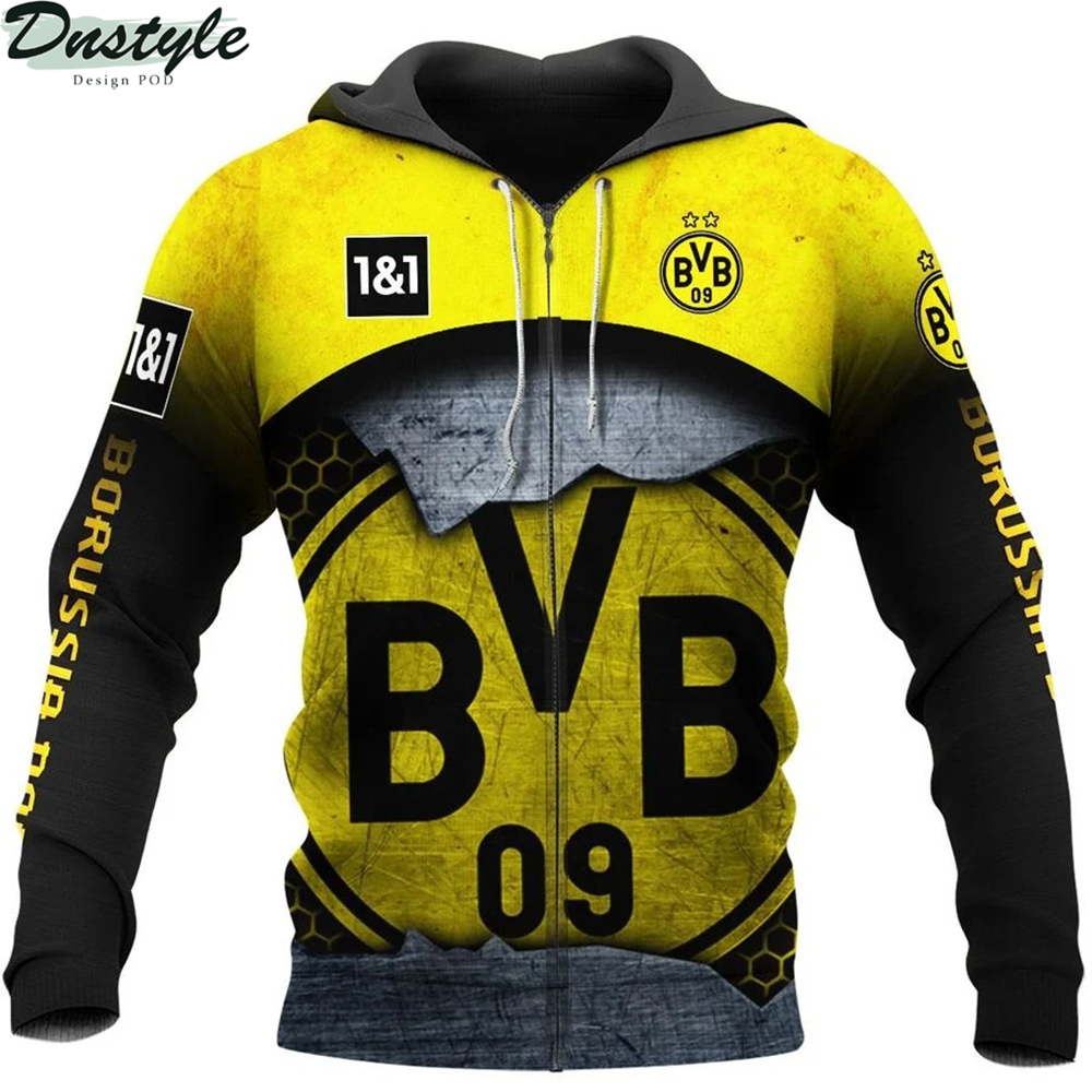 Borussia dortmund 3d all over printed zip hoodie