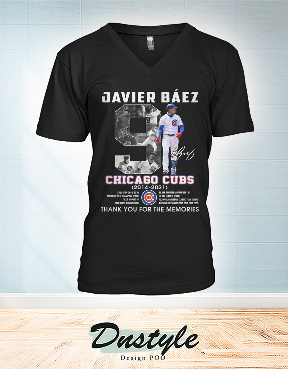 Chicago cubs Javier Báez 9 signature thank you for the memories v-neck
