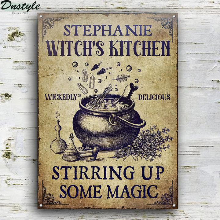 Personalized Witch Kitchen Stirring Up Some Magic Custom Halloween Metal Sign 1