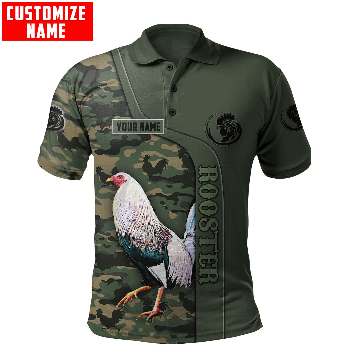 Personalized custom name rooster 3d all over printed polo shirt