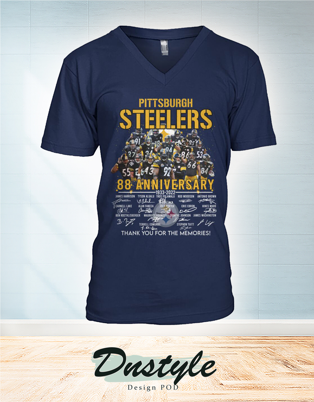 Pittsburgh steelers 88 anniversary signature thank you for the memories v-neck