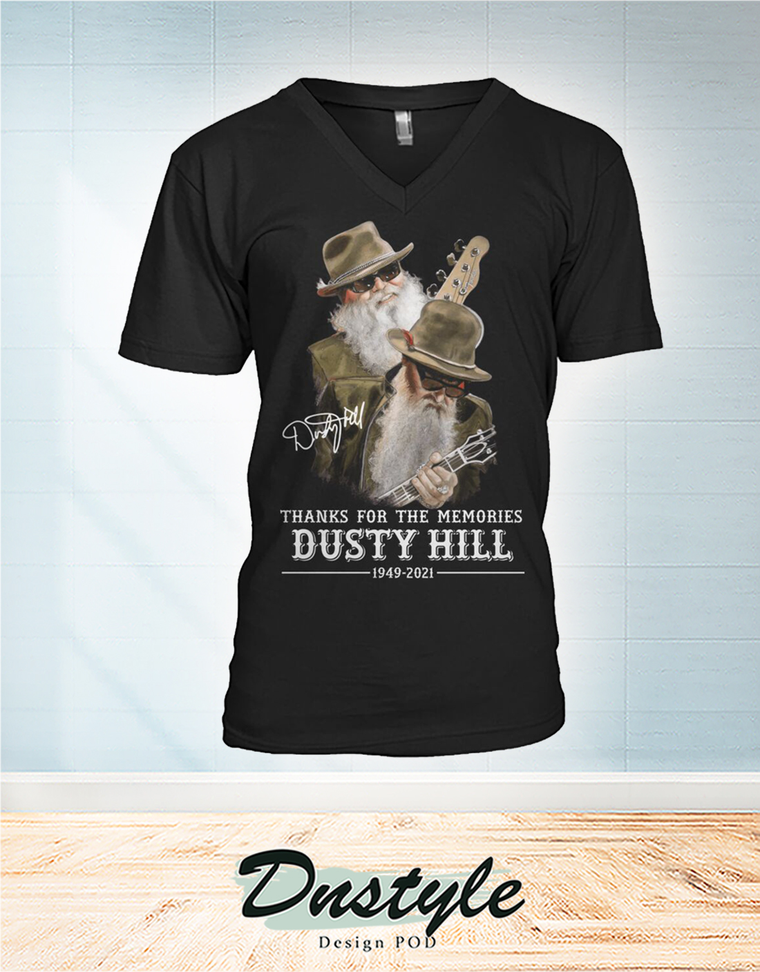 Thanks for the memories Dusty Hill signature v-neck