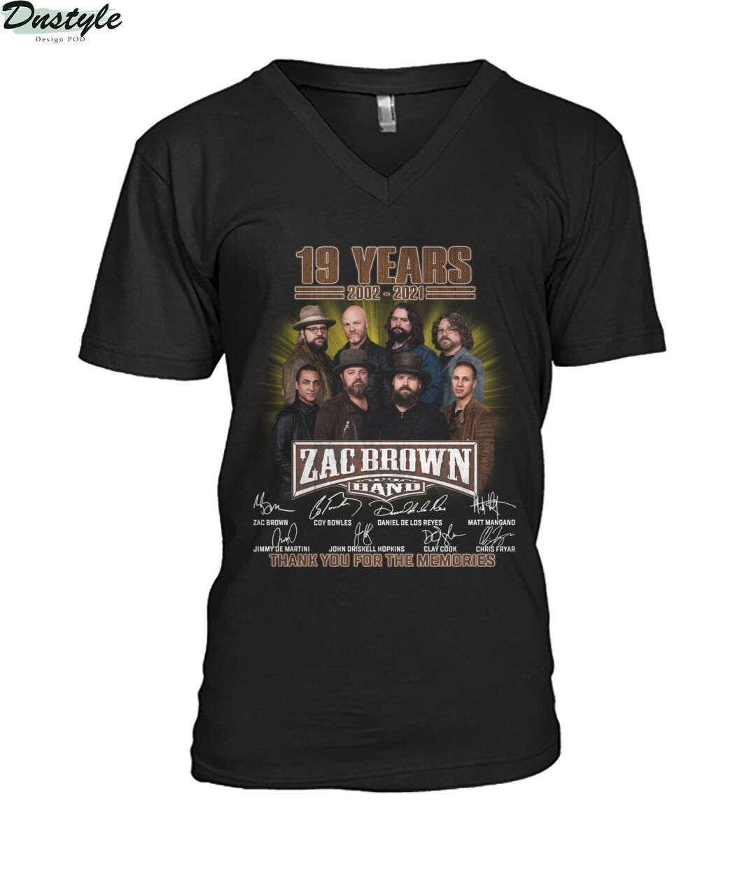 Zac Brown band 19 years 2002 2021 signature thank you for the memories v-neck